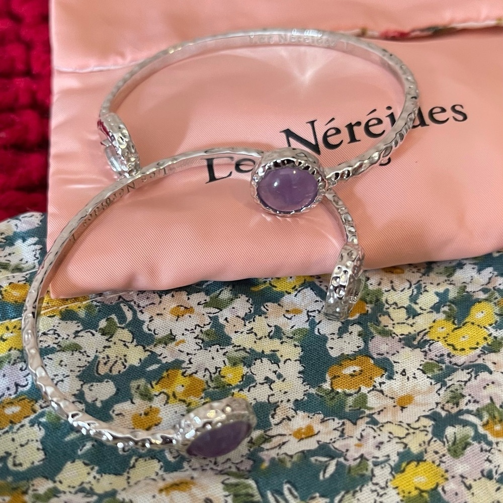 🇫🇷Les Nereides Adjustable Bangle- Silver and Amethyst- NWOT